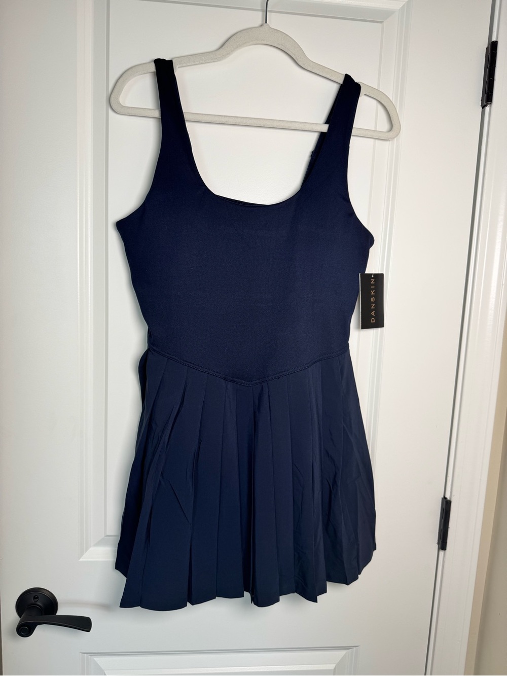 Danskin Navy Pleated Tank One-Piece Tennis Dress Built in Bra and Shorts